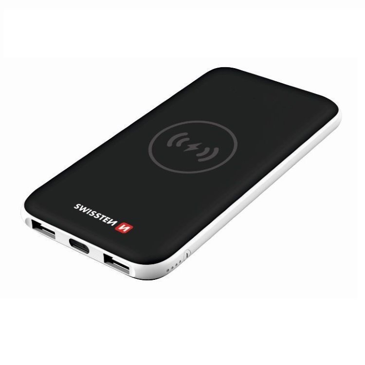 Powerbank Swissten Slim 8000 mAh s bezdrátovým nabíjením a USB-C vstupem, černý