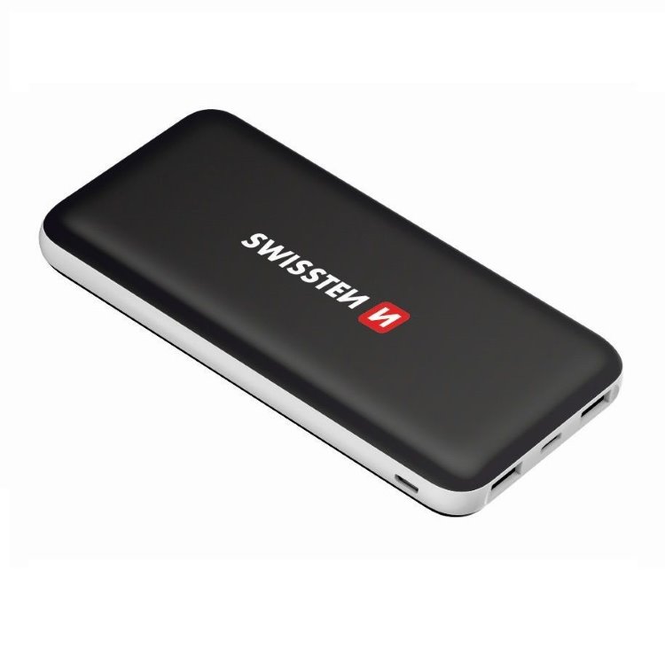 Powerbank Swissten Slim Black Core 15000 mAh s USB-C vstupem a inteligentním nabíjením, černý