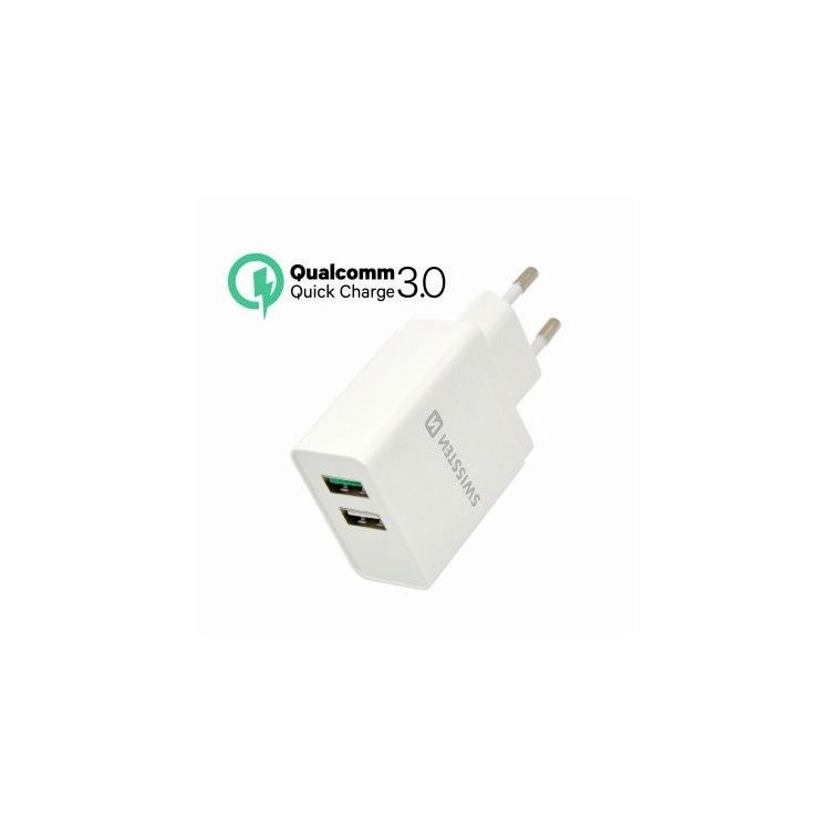 Rychlonabíječka Swissten Smart IC 30W s podporou QuickCharge 3.0 a 2 USB konektory, bílá