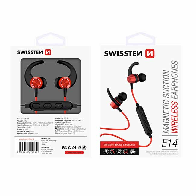 Bluetooth sluchátka Swissten Active, červené