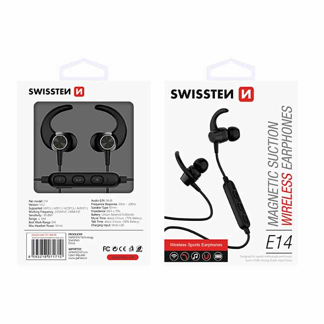 Bluetooth sluchátka Swissten Active, černé Bluetooth sluchátka Swissten Active, černé