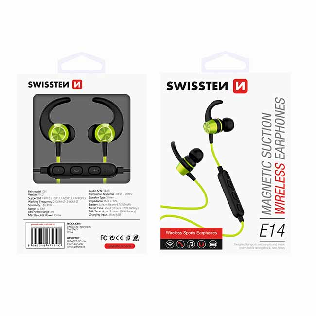 Bluetooth sluchátka Swissten Active, limetkové Bluetooth sluchátka Swissten Active, limetkové