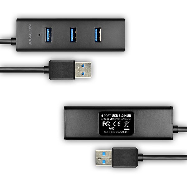 AXAGON HUE-S2BL 4x USB 3.0 hub s podporou rychlonabíjení + síťový adaptér