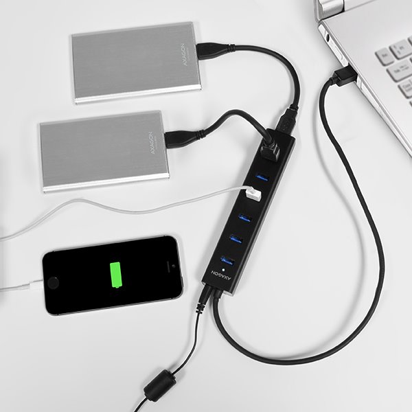 AXAGON HUE-SA7BP 7x USB 3.0 hub s podporou rychlonabíjení, Black