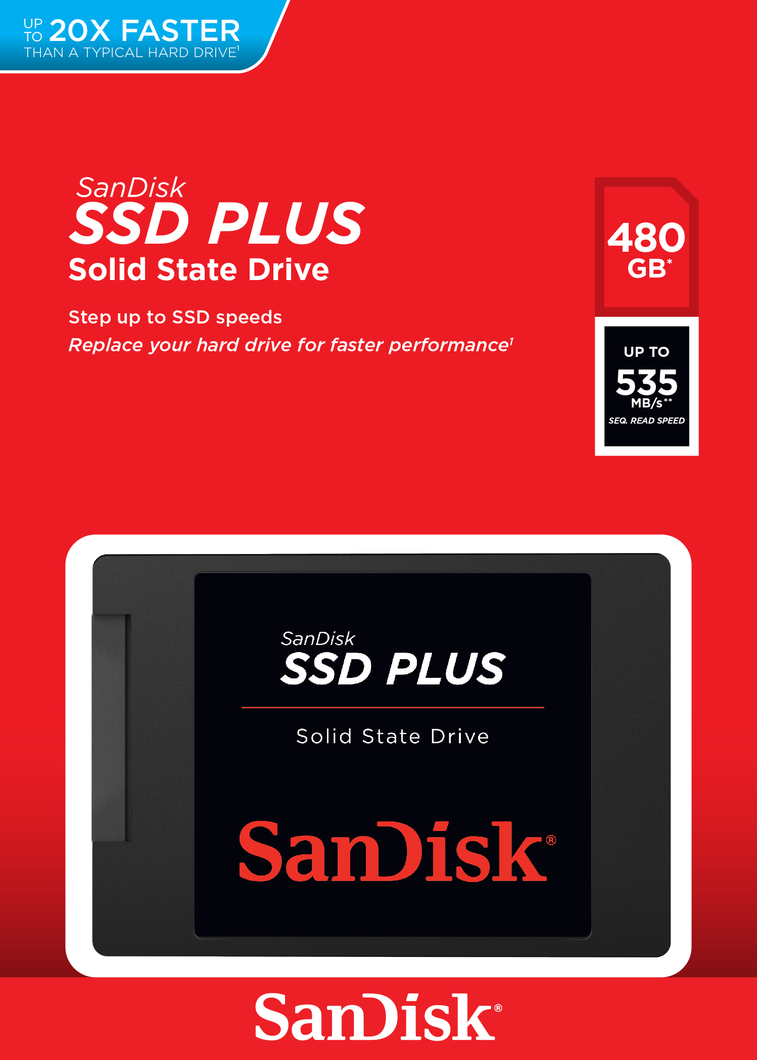 Sandisk SSD Plus, 480GB, SATA III 2.5"-rychlost 535/445 MB/s (SDSSDA-480g-G26)