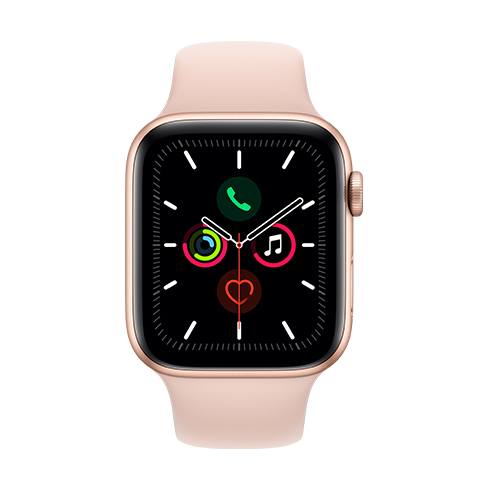 Apple Watch Series 5 GPS, 44mm zlatá Aluminium Case with růžová Sand Sport Band - S/M & M/L Apple Watch Series 5 GPS, 44mm zlatá Aluminium Case with růžová Sand Sport Band - S/M & M/L
