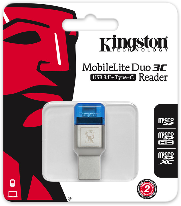 Čtečka paměťových karet Kingston MobileLite Duo 3C, USB 3.1 + USB-C