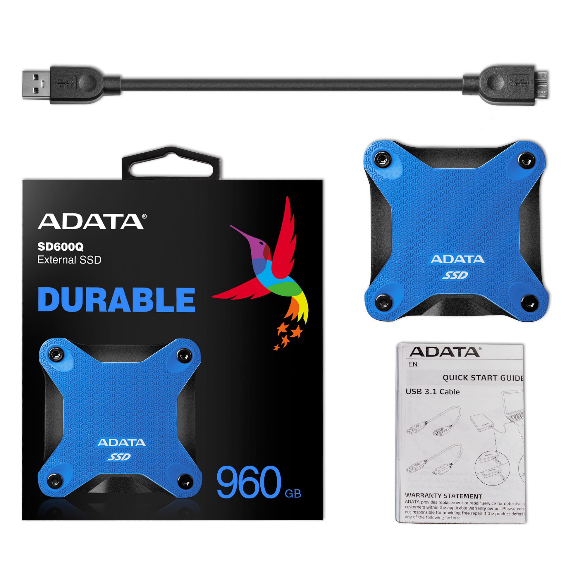 A-Data SSD SD600Q, 480GB, USB 3.2-rychlost 440/430 MB/s (ASD600Q-480GU31-CBL), Blue