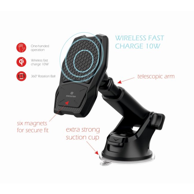 Swissten magnetický držák do auta S-Grip WM1-HK2 s bezdrátovým nabíjením Swissten magnetický držák do auta S-Grip WM1-HK2 s bezdrátovým nabíjením