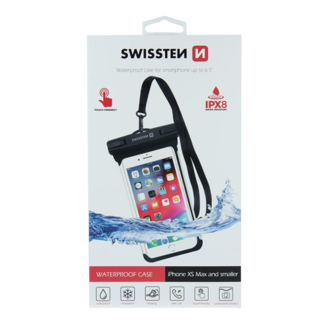 Swissten univerzální voděodolné pouzdro pro smartphony, IPX8, černé