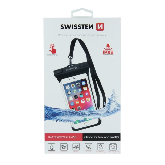 Swissten univerzální voděodolné pouzdro pro smartphony, IPX8, černé Swissten univerzální voděodolné pouzdro pro smartphony, IPX8, černé