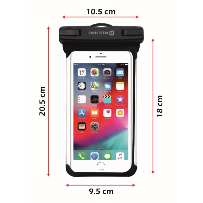 Swissten univerzální voděodolné pouzdro pro smartphony, IPX8, černé Swissten univerzální voděodolné pouzdro pro smartphony, IPX8, černé