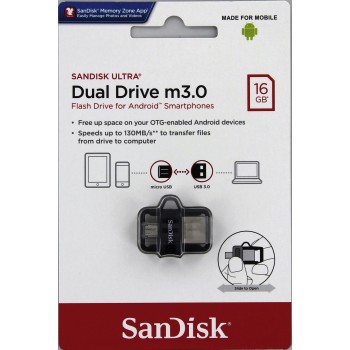 USB klíč SanDisk Ultra Dual Drive m3.0, 16GB, USB 3.0-rychlost 150MB/s (SDDD3-016G-G46)