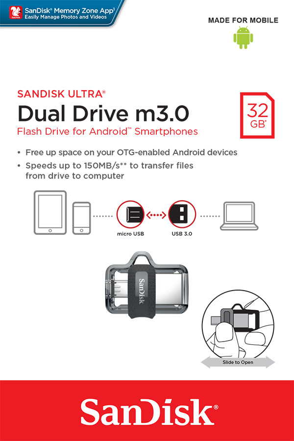 USB klíč SanDisk Ultra Dual Drive m3.0, 32GB, USB 3.0-rychlost 150MB/s (SDDD3-032G-G46)