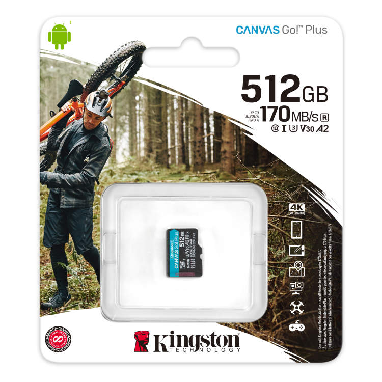 Kingston Canvas Go Plus Micro SDXC 512GB, UHS-I U3 A2, Class 10 - rychlost 170/90 MB/s Kingston Canvas Go Plus Micro SDXC 512GB, UHS-I U3 A2, Class 10 - rychlost 170/90 MB/s