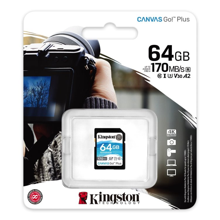 Kingston Canvas Go Plus Secure Digital SDXC UHS-I U3 64GB | Class 10, rychlost 170/70MB/s (SDG3/64GB)