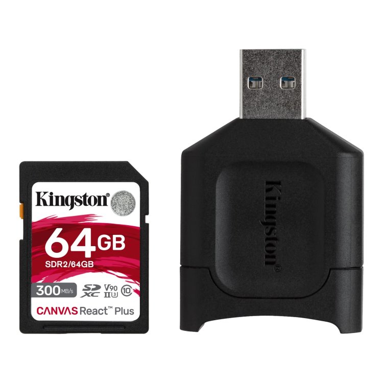 Kingston Canvas React Plus Secure Digital SDXC + čtečka, UHS-II U3 64GB | Class 10, rychlost 300/260MB/s (MLPR2/64GB) Kingston Canvas React Plus Secure Digital SDXC + čtečka, UHS-II U3 64GB | Class 10, rychlost 300/260MB/s (MLPR2/64GB)
