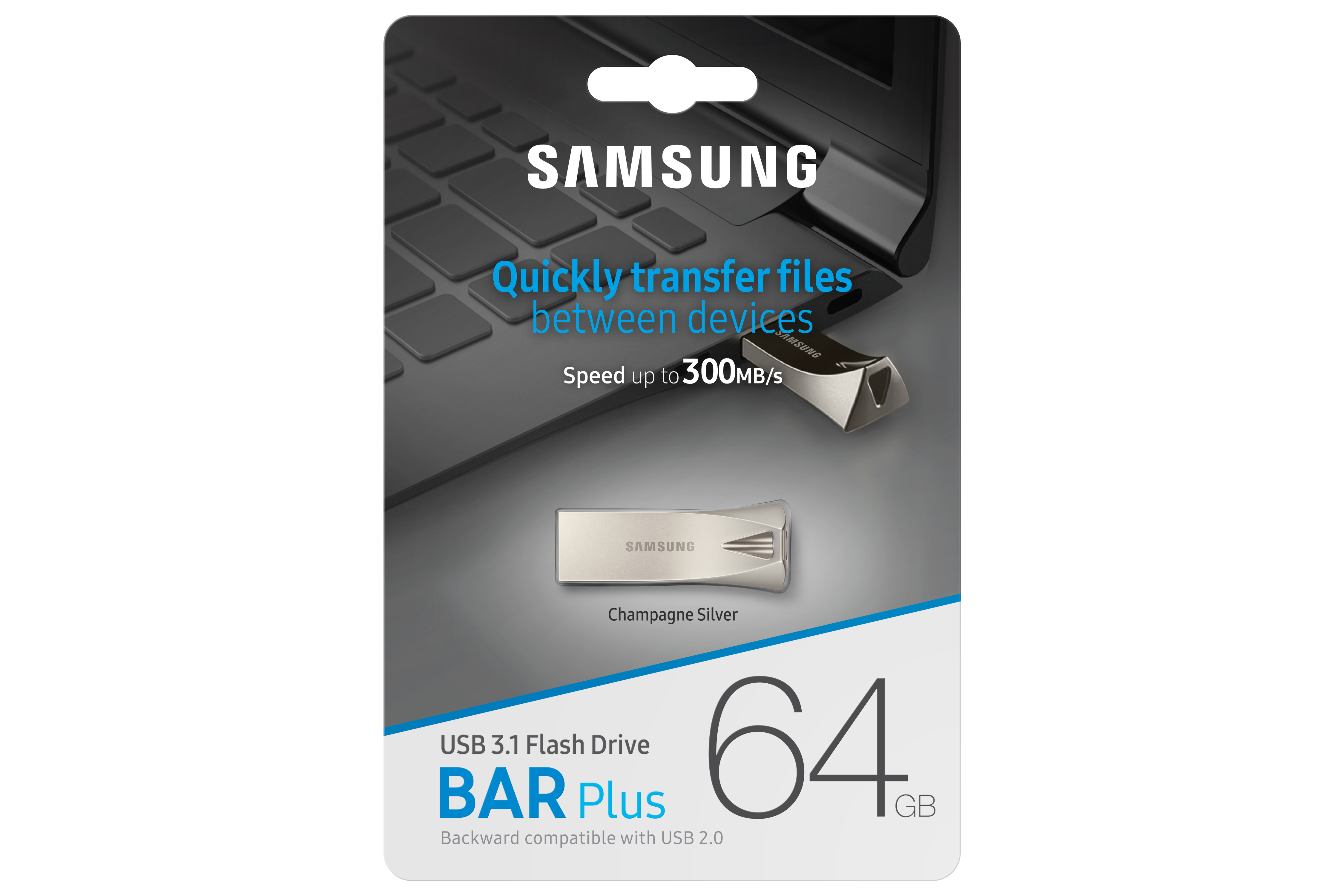 USB klíč Samsung BAR Plus, 64 GB, USB 3.2 Gen 1, stříbrný