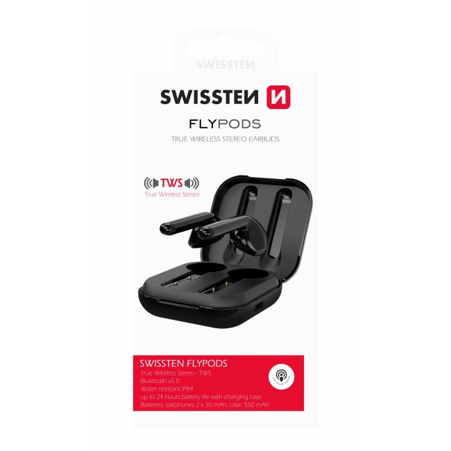 Bluetooth TWS sluchátka Swissten Flypods, černé Bluetooth TWS sluchátka Swissten Flypods, černé