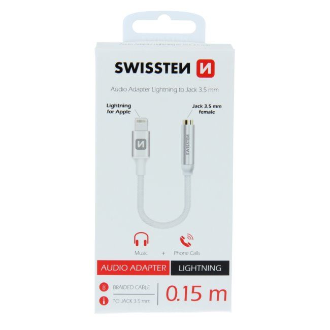 Audio adaptér Swissten Lightning/Jack (samice) 0.15m, stříbrný