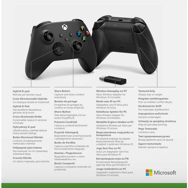 Microsoft Xbox Wireless Controller, carbon black + Microsoft Xbox Wireless Adapter for Windows