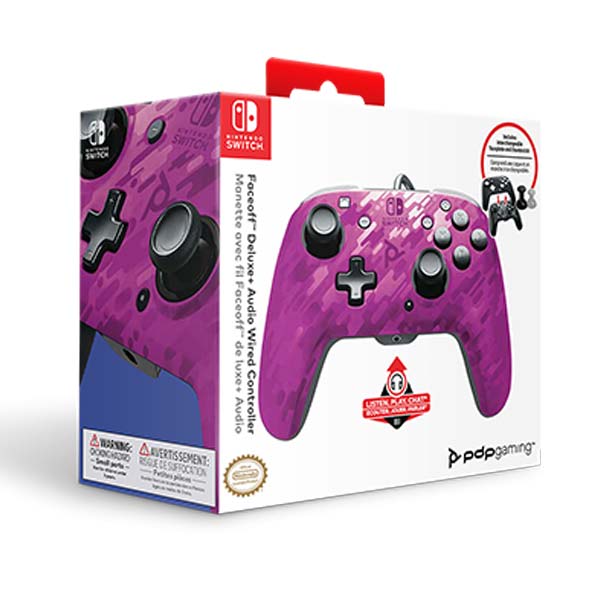 Kabelový ovladač PDP Faceoff Deluxe+ Audio pro Nintendo Switch, Camo Purple