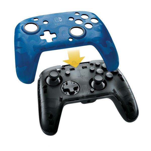 PDP Faceoff Deluxe + Audio Wired Controller for Nintendo Switch, camo blue