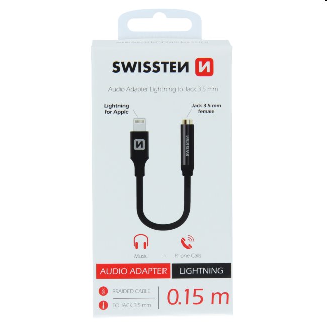 Audio adaptér Swissten Lightning/Jack (samica) 0.15m, černý