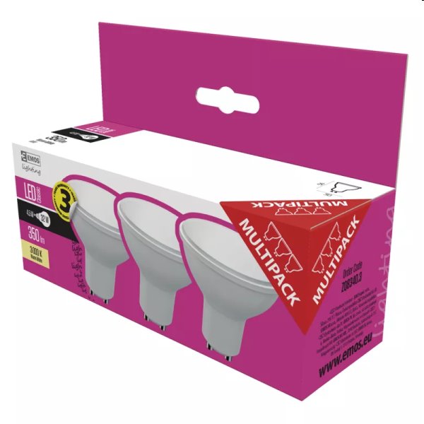 EMOS LED Žárovka Classic 4,5W GU10, teplá bílá - 3ks EMOS LED Žárovka Classic 4,5W GU10, teplá bílá - 3ks
