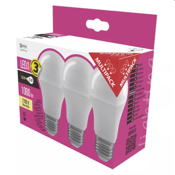 EMOS LED Žárovka Classic A60 10.5W E27, teplá bílá - 3ks EMOS LED Žárovka Classic A60 10.5W E27, teplá bílá - 3ks