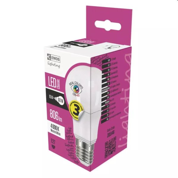 EMOS LED Žárovka Classic A60 10W E27, neutrální bílá (Ra95) EMOS LED Žárovka Classic A60 10W E27, neutrální bílá (Ra95)
