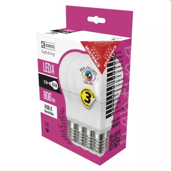 EMOS LED Žárovka Classic A60 10W E27, neutrální bílá (Ra95) - 4ks EMOS LED Žárovka Classic A60 10W E27, neutrální bílá (Ra95) - 4ks