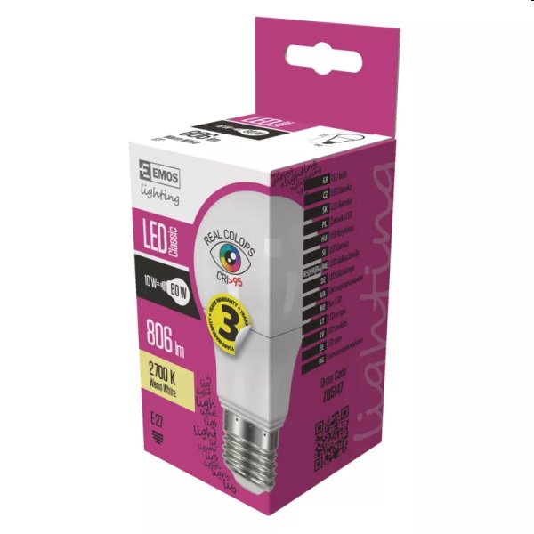 EMOS LED Žárovka Classic A60 10W E27, teplá bílá (Ra95) EMOS LED Žárovka Classic A60 10W E27, teplá bílá (Ra95)