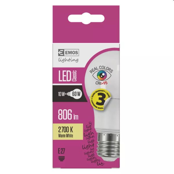 EMOS LED Žárovka Classic A60 10W E27, teplá bílá (Ra95)