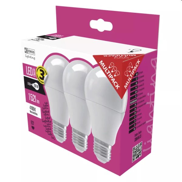 EMOS LED Žárovka Classic A60 14W E27, neutrální bílá - 3ks EMOS LED Žárovka Classic A60 14W E27, neutrální bílá - 3ks