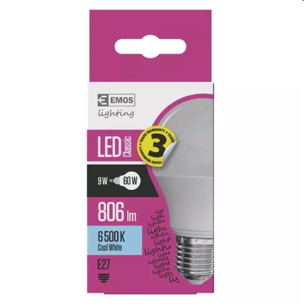 EMOS LED Žárovka Classic A60 9W E27, studená bílá EMOS LED Žárovka Classic A60 9W E27, studená bílá