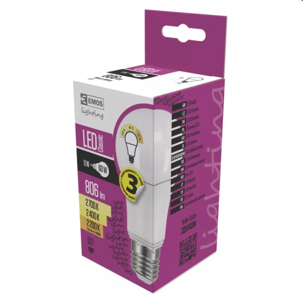 EMOS LED Žárovka Classic A60 9W E27, teplá bílá (stmívatelná) EMOS LED Žárovka Classic A60 9W E27, teplá bílá (stmívatelná)