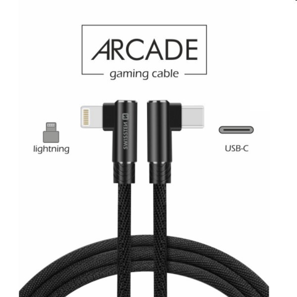 Datový kabel Swissten USB-C/Lightning textilní s podporou rychlonabíjení, černý