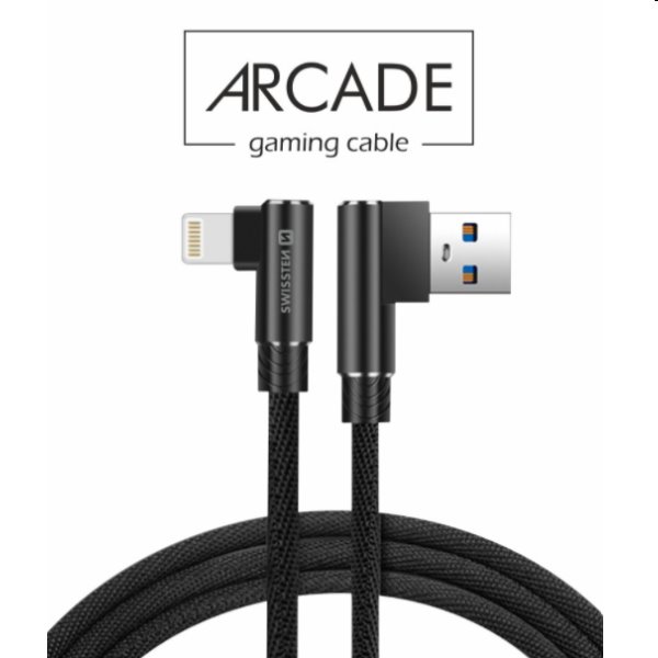 Datový kabel Swissten USB/LIGHTNING textilní s podporou rychlonabíjení, černý Datový kabel Swissten USB/LIGHTNING textilní s podporou rychlonabíjení, černý