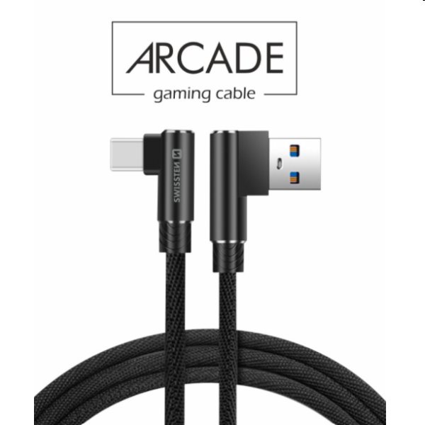 Datový kabel Swissten USB/USB-C textilní s podporou rychlonabíjení, černý Datový kabel Swissten USB/USB-C textilní s podporou rychlonabíjení, černý