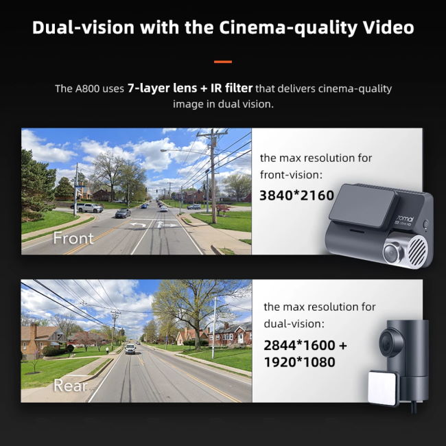 Xiaomi 70Mai 4K autokamera A800s + zadní FullHD kamera Xiaomi 70Mai 4K autokamera A800s + zadní FullHD kamera