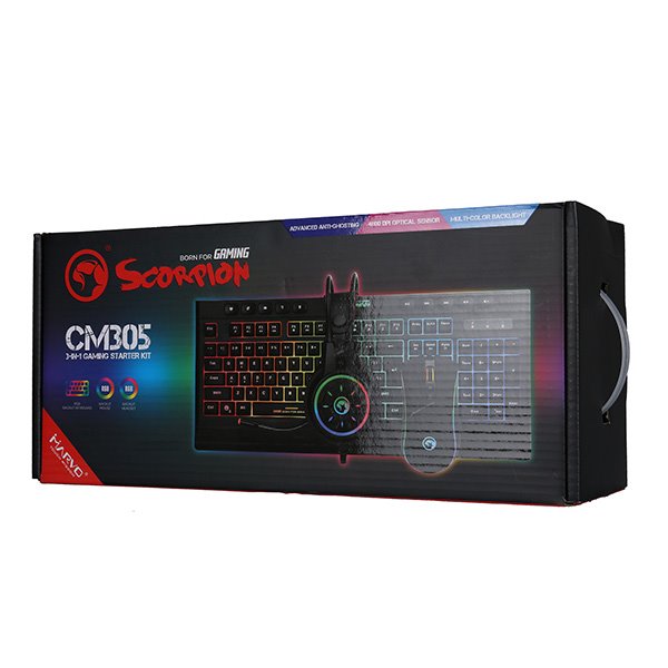 Marvo CM305, RGB sada klávesnice s herní myší a sluchátkami, CZ/SK, herní, membránová typ drátová (USB), černá, RGB Marvo CM305, RGB sada klávesnice s herní myší a sluchátkami, CZ/SK, herní, membránová typ drátová (USB), černá, RGB