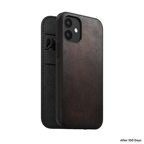 Knížkové odolné pouzdro Nomad pro iPhone 12 mini, hnědé