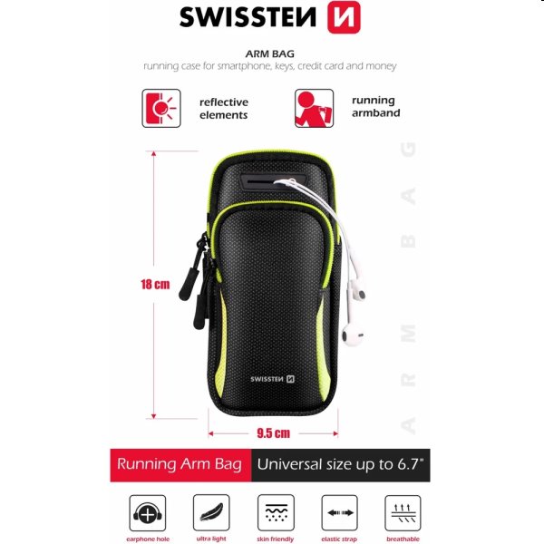 Sportovní pouzdro Swissten Armbag, černé Sportovní pouzdro Swissten Armbag, černé