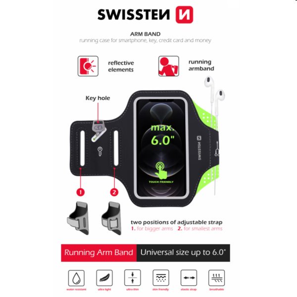 Sportovní pouzdro Swissten Armband 6", černé Sportovní pouzdro Swissten Armband 6", černé