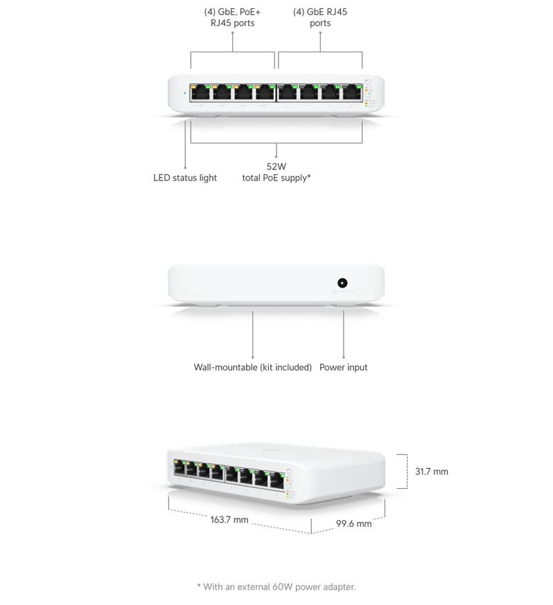 Ubiquiti UniFi switch Gen2 USW-Lite-8-POE Gen2 8x1000Mbps POE/POE+ (52W) Ubiquiti UniFi switch Gen2 USW-Lite-8-POE Gen2 8x1000Mbps POE/POE+ (52W)