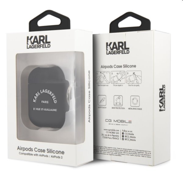 Karl Lagerfeld Rue St Guillaume silikonový obal pro Apple AirPods 1/2, černý Karl Lagerfeld Rue St Guillaume silikonový obal pro Apple AirPods 1/2, černý