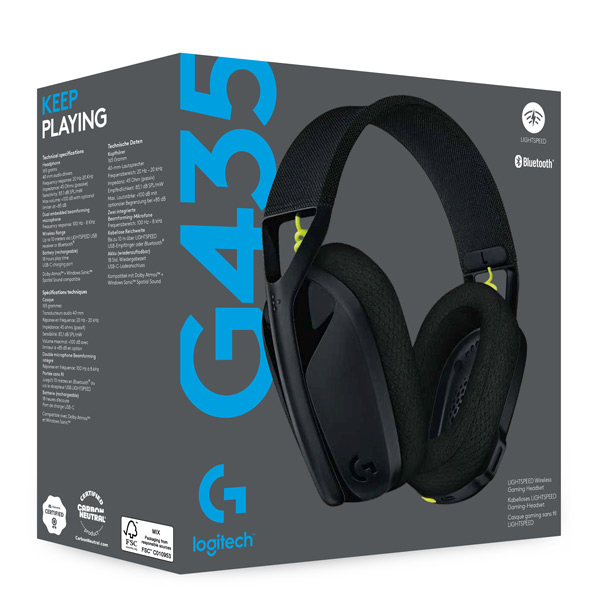 Herní sluchátka Logitech G435 Lightspeed Wireless Bluetooth Gaming Headset, černá