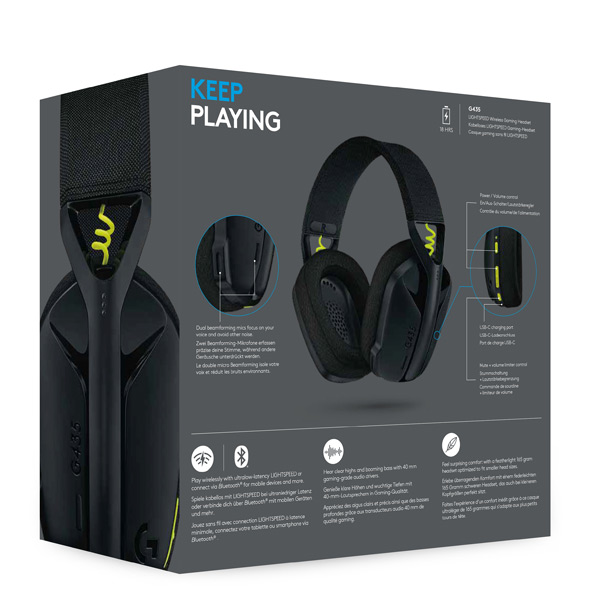 Herní sluchátka Logitech G435 Lightspeed Wireless Bluetooth Gaming Headset, černá