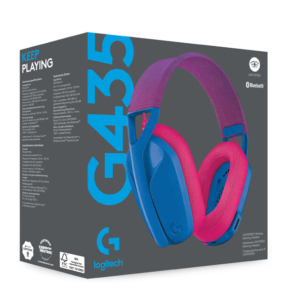 Herní sluchátka Logitech G435 Lightspeed Wireless Bluetooth Gaming Headset, modré